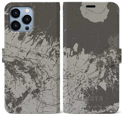 【御代田（長野県）】地図柄iPhoneケース（手帳タイプ）モノトーン・iPhone 13 Pro Max 用