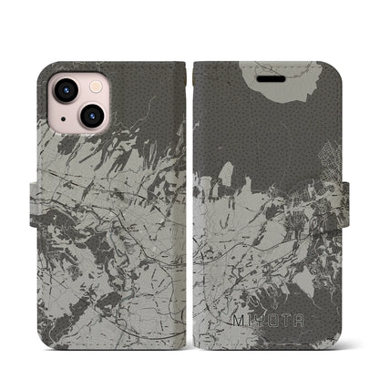 【御代田（長野県）】地図柄iPhoneケース（手帳タイプ）モノトーン・iPhone 13 mini 用