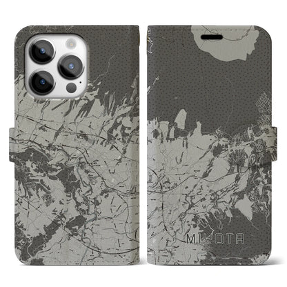 【御代田（長野県）】地図柄iPhoneケース（手帳タイプ）モノトーン・iPhone 14 Pro 用