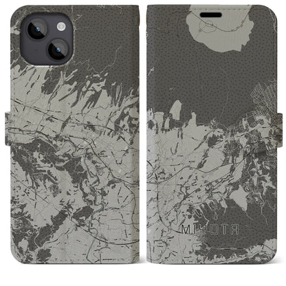 【御代田（長野県）】地図柄iPhoneケース（手帳タイプ）モノトーン・iPhone 14 Plus 用