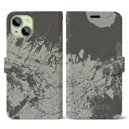 【御代田（長野県）】地図柄iPhoneケース（手帳タイプ）モノトーン・iPhone 15 用