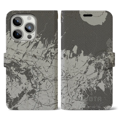 【御代田（長野県）】地図柄iPhoneケース（手帳タイプ）モノトーン・iPhone 15 Pro 用