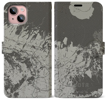 【御代田（長野県）】地図柄iPhoneケース（手帳タイプ）モノトーン・iPhone 15 Plus 用