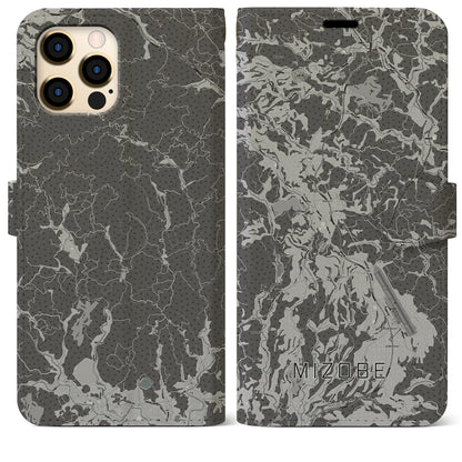 【溝辺（鹿児島県）】地図柄iPhoneケース（手帳タイプ）モノトーン・iPhone 12 Pro Max 用