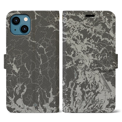 【溝辺（鹿児島県）】地図柄iPhoneケース（手帳タイプ）モノトーン・iPhone 13 用