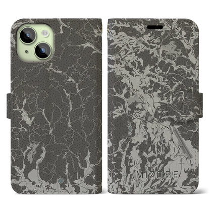 【溝辺（鹿児島県）】地図柄iPhoneケース（手帳タイプ）モノトーン・iPhone 15 用