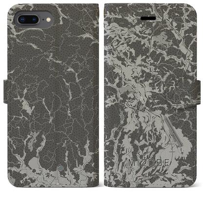 【溝辺（鹿児島県）】地図柄iPhoneケース（手帳タイプ）モノトーン・iPhone 8Plus /7Plus / 6sPlus / 6Plus 用