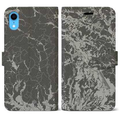 【溝辺（鹿児島県）】地図柄iPhoneケース（手帳タイプ）モノトーン・iPhone XR 用