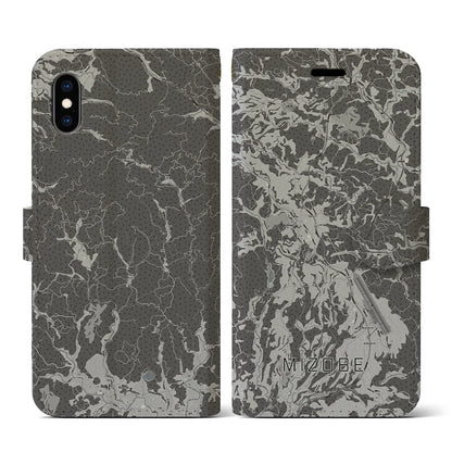 【溝辺（鹿児島県）】地図柄iPhoneケース（手帳タイプ）モノトーン・iPhone XS / X 用