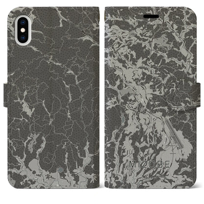 【溝辺（鹿児島県）】地図柄iPhoneケース（手帳タイプ）モノトーン・iPhone XS Max 用