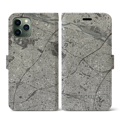 【溝の口（神奈川県）】地図柄iPhoneケース（手帳タイプ）モノトーン・iPhone 11 Pro 用