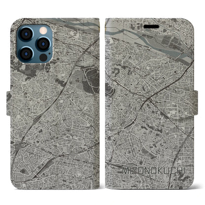 【溝の口（神奈川県）】地図柄iPhoneケース（手帳タイプ）モノトーン・iPhone 12 / 12 Pro 用