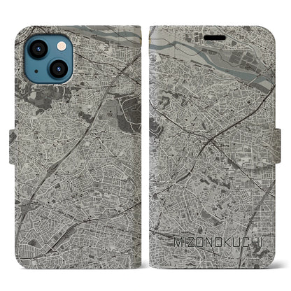 【溝の口（神奈川県）】地図柄iPhoneケース（手帳タイプ）モノトーン・iPhone 13 用