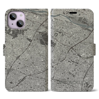 【溝の口（神奈川県）】地図柄iPhoneケース（手帳タイプ）モノトーン・iPhone 14 用