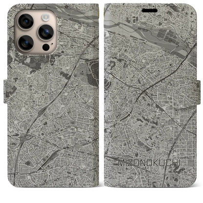 【溝の口（神奈川県）】地図柄iPhoneケース（手帳タイプ）モノトーン・iPhone 16 Plus 用