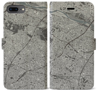 【溝の口（神奈川県）】地図柄iPhoneケース（手帳タイプ）モノトーン・iPhone 8Plus /7Plus / 6sPlus / 6Plus 用