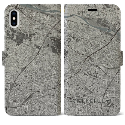 【溝の口（神奈川県）】地図柄iPhoneケース（手帳タイプ）モノトーン・iPhone XS Max 用