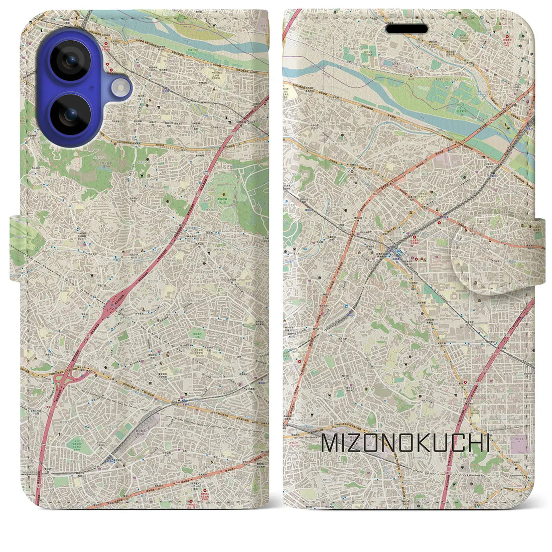 【溝の口（神奈川県）】地図柄iPhoneケース（手帳タイプ）ナチュラル・iPhone 16 Pro Max 用