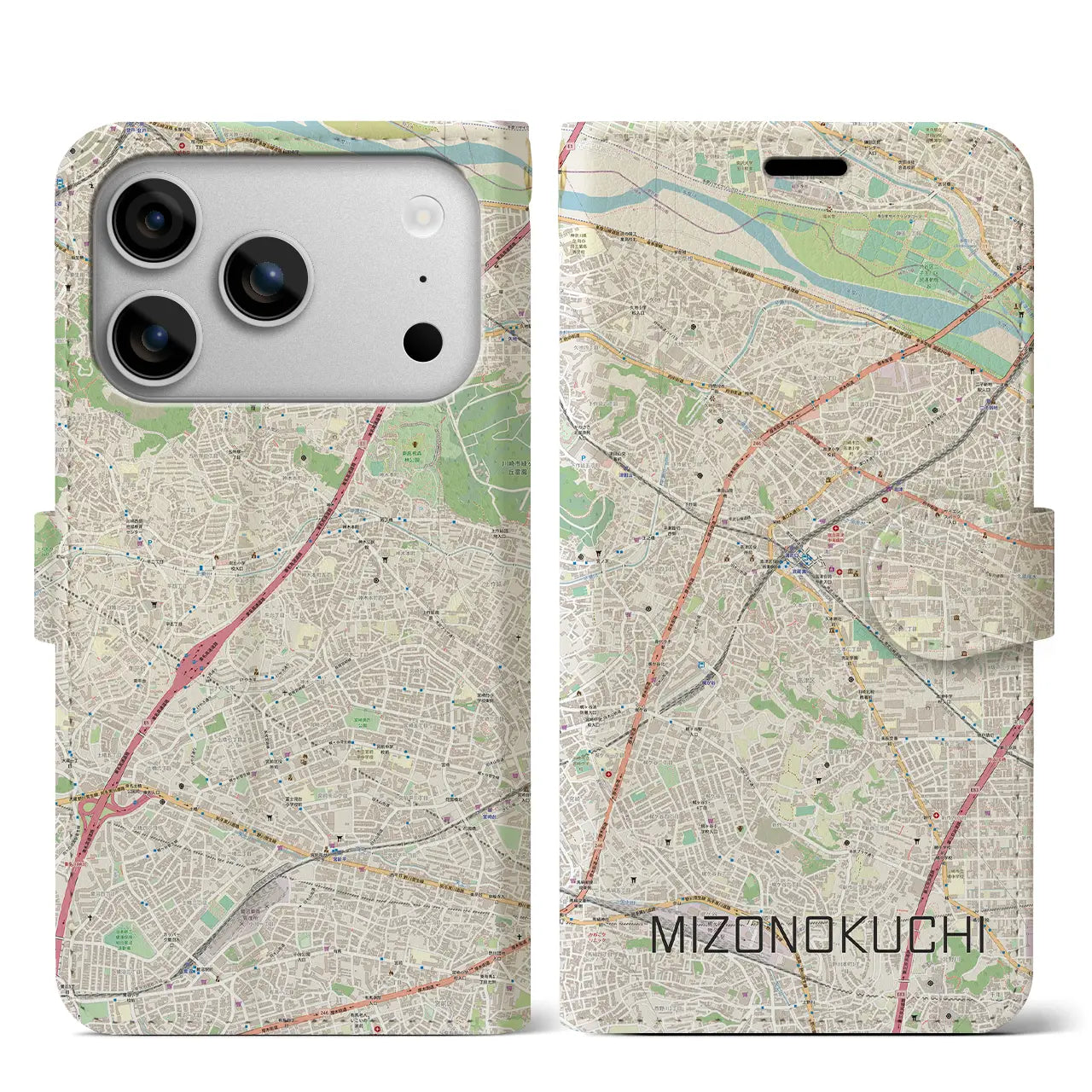 【溝の口（神奈川県）】地図柄iPhoneケース（手帳タイプ）