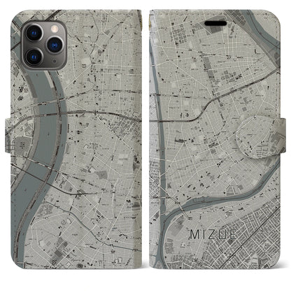 【瑞江（東京都）】地図柄iPhoneケース（手帳タイプ）モノトーン・iPhone 11 Pro Max 用