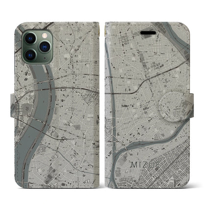 【瑞江（東京都）】地図柄iPhoneケース（手帳タイプ）モノトーン・iPhone 11 Pro 用