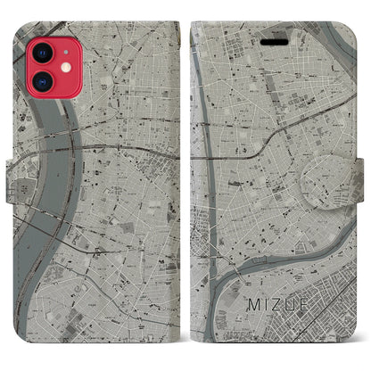 【瑞江（東京都）】地図柄iPhoneケース（手帳タイプ）モノトーン・iPhone 11 用