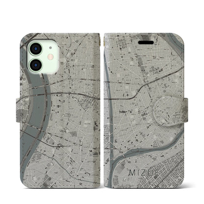 【瑞江（東京都）】地図柄iPhoneケース（手帳タイプ）モノトーン・iPhone 12 mini 用