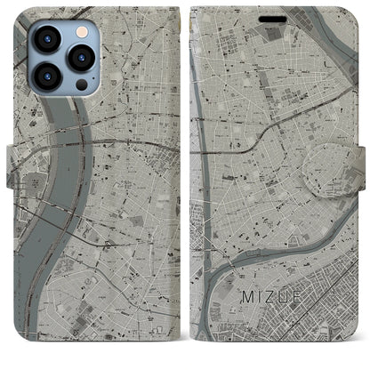 【瑞江（東京都）】地図柄iPhoneケース（手帳タイプ）モノトーン・iPhone 13 Pro Max 用