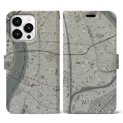 【瑞江（東京都）】地図柄iPhoneケース（手帳タイプ）モノトーン・iPhone 13 Pro 用