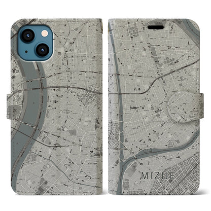 【瑞江（東京都）】地図柄iPhoneケース（手帳タイプ）モノトーン・iPhone 13 用