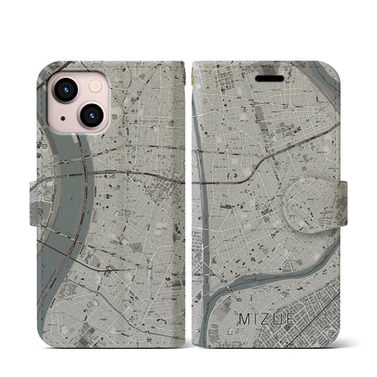 【瑞江（東京都）】地図柄iPhoneケース（手帳タイプ）モノトーン・iPhone 13 mini 用