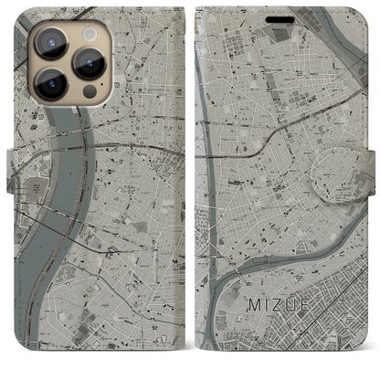 【瑞江（東京都）】地図柄iPhoneケース（手帳タイプ）モノトーン・iPhone 14 Pro Max 用