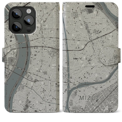 【瑞江（東京都）】地図柄iPhoneケース（手帳タイプ）モノトーン・iPhone 15 Pro Max 用