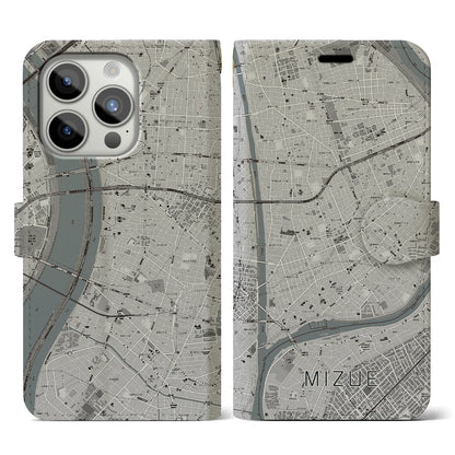 【瑞江（東京都）】地図柄iPhoneケース（手帳タイプ）モノトーン・iPhone 15 Pro 用