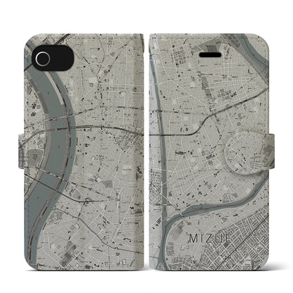 【瑞江（東京都）】地図柄iPhoneケース（手帳タイプ）モノトーン・iPhone SE（第3 / 第2世代） / 8 / 7 / 6s / 6 用