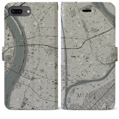 【瑞江（東京都）】地図柄iPhoneケース（手帳タイプ）モノトーン・iPhone 8Plus /7Plus / 6sPlus / 6Plus 用