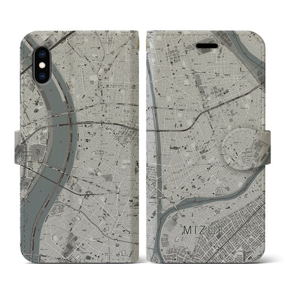 【瑞江（東京都）】地図柄iPhoneケース（手帳タイプ）モノトーン・iPhone XS / X 用