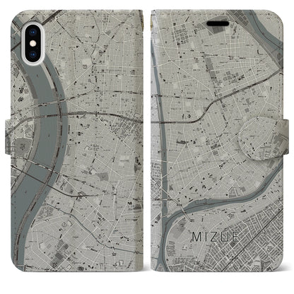 【瑞江（東京都）】地図柄iPhoneケース（手帳タイプ）モノトーン・iPhone XS Max 用