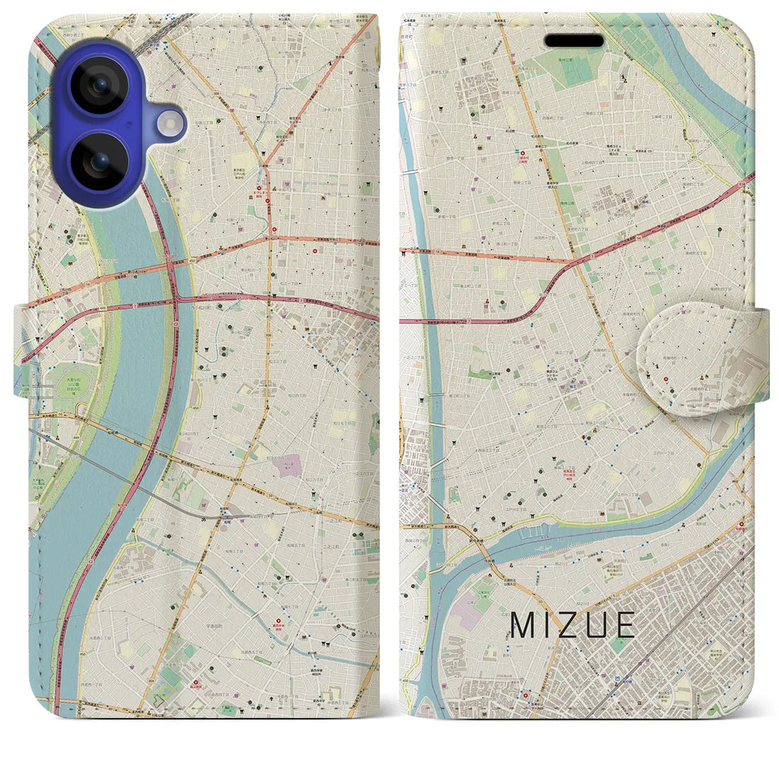 【瑞江(東京都)】地図柄iPhoneケース(手帳タイプ)ナチュラル・iPhone 16 Pro Max 用