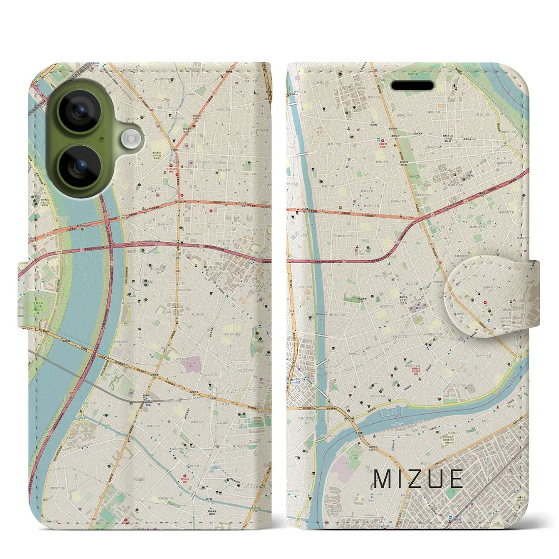 【瑞江(東京都)】地図柄iPhoneケース(手帳タイプ)モノトーン・iPhone 17 Pro Max 用