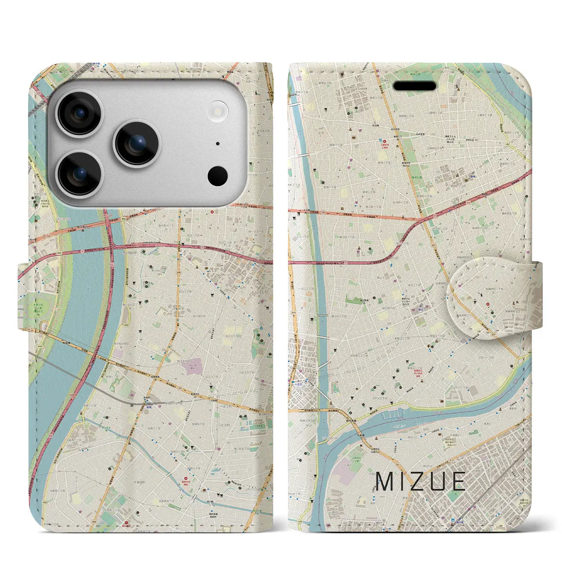 【瑞江（東京都）】地図柄iPhoneケース（手帳タイプ）ナチュラル・iPhone 17 Pro Max 用