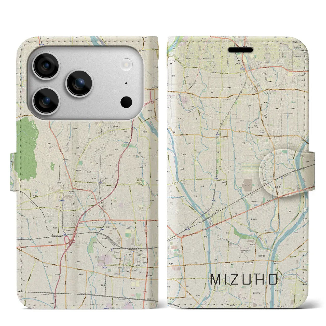 【瑞穂（岐阜県）】地図柄iPhoneケース（手帳タイプ）