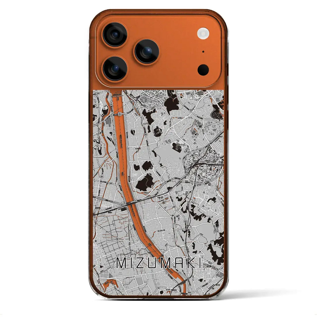 【水巻(福岡県)】地図柄iPhoneケース(クリアタイプ)モノトーン・iPhone 17 Pro Max 用