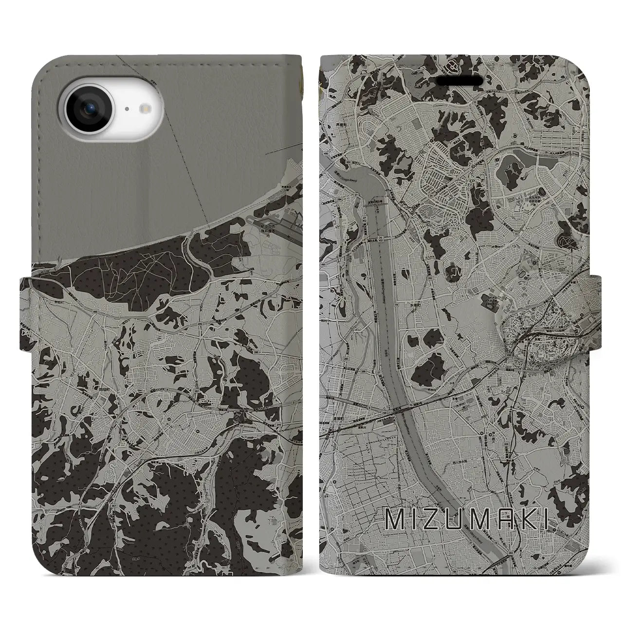 【水巻（福岡県）】地図柄iPhoneケース（手帳タイプ）