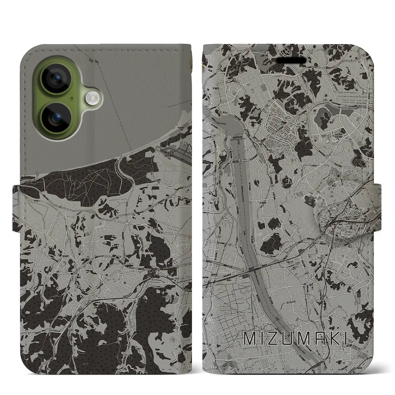 【水巻（福岡県）】地図柄iPhoneケース（手帳タイプ）