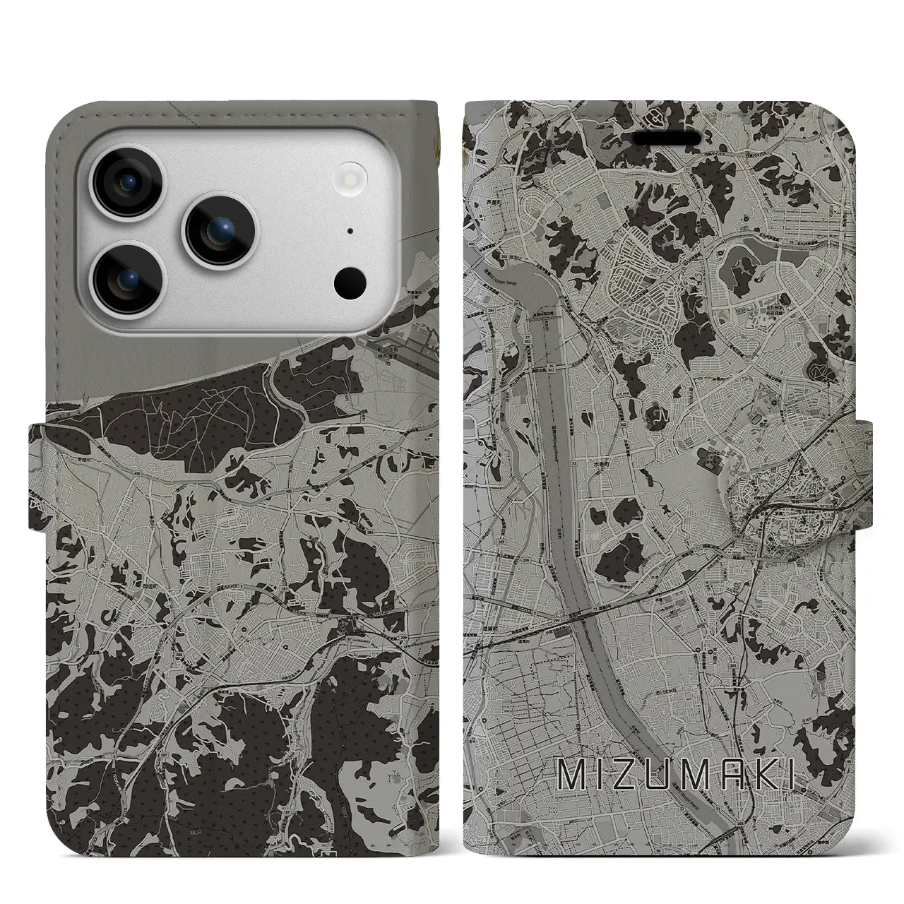 【水巻（福岡県）】地図柄iPhoneケース（手帳タイプ）