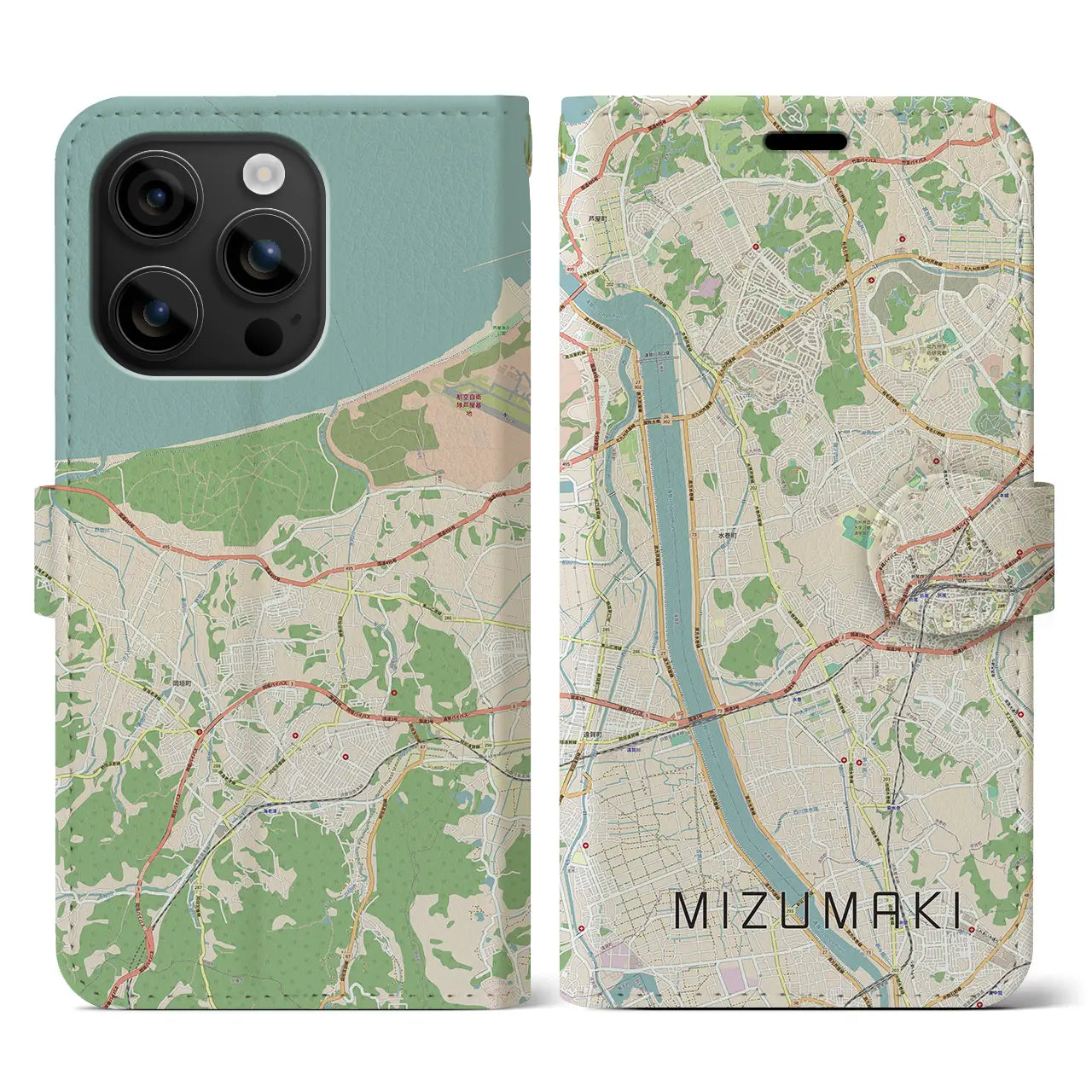 【水巻（福岡県）】地図柄iPhoneケース（手帳タイプ）ナチュラル・iPhone 16 用