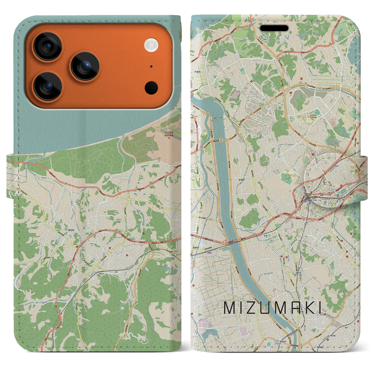【水巻（福岡県）】地図柄iPhoneケース（手帳タイプ）