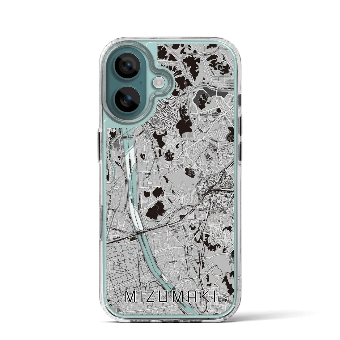 【水巻(福岡県)】地図柄iPhoneケース(MagSafeタイプ)モノトーン・iPhone 16 Pro 用