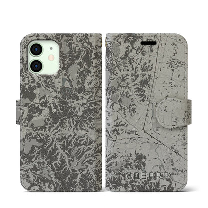 【茂原（千葉県）】地図柄iPhoneケース（手帳タイプ）モノトーン・iPhone 12 mini 用
